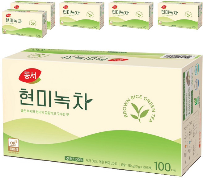 동서 현미녹차 티백, 1.5g, 100개입, 6개