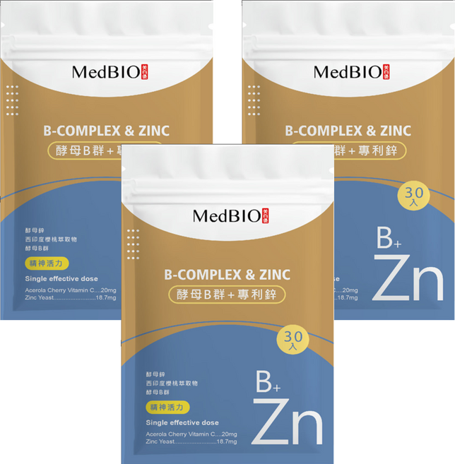 MedBIO 美百優 酵母B群 + 專利鋅, 500mg, 30顆, 3包