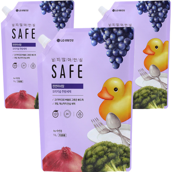 세이프 천연미네랄 주방세제 오리지널 리필, 1L, 3개