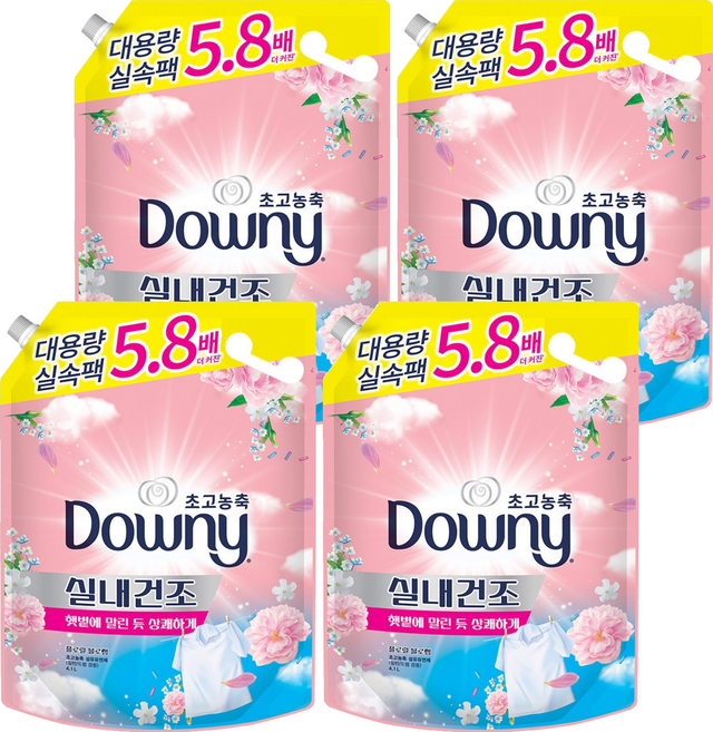 다우니 실내건조 초고농축 섬유유연제 플로럴 블로썸 리필, 4.1L, 4개