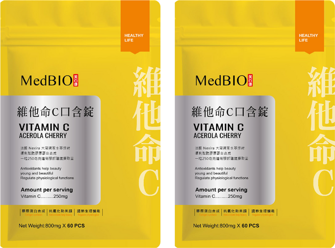 MedBIO 美百優 維他命C口含錠 鳳梨口味, 60顆, 800mg, 2包
