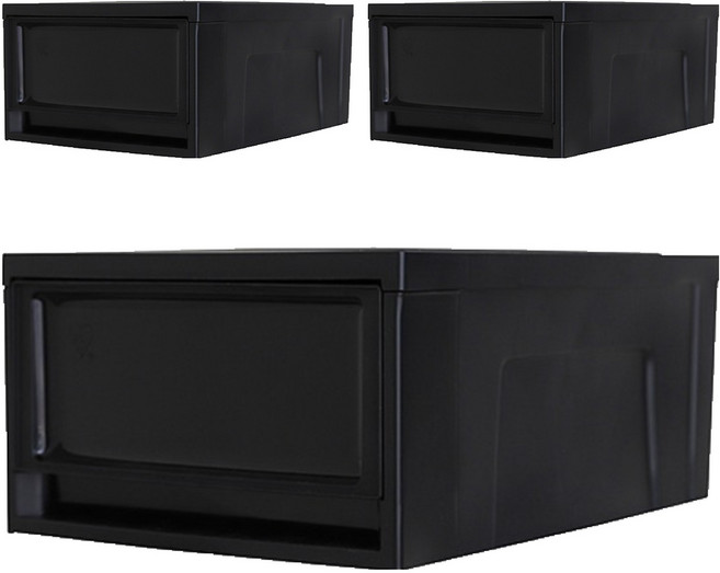 아이리스 국내생산 시스템 수납함 슬라이딩 서랍장 BC-370, 블랙, 3개