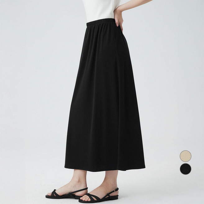 ELLEPARIS 여성용 쿨터치 쫀쫀 스트레치 립 밴딩 롱 스커트