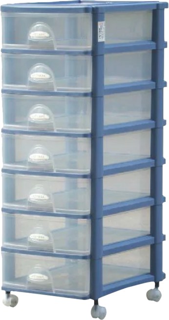 KEYWAY 聯府 經典文書櫃 附輪 355 x 275 x 727mm 35L, 藍色 + 透明色, 7層