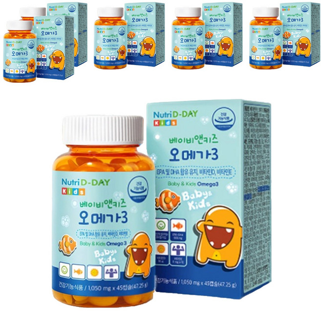 뉴트리디데이 베이비 앤 키즈 오메가3 츄어블 영양제, 45정, 6개