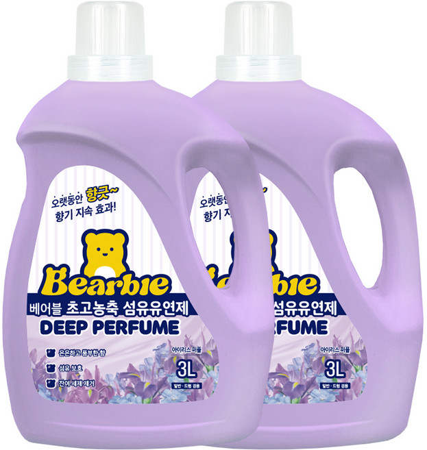 베어블 딥퍼퓸 초고농축 섬유유연제 아이리스 퍼플 본품, 3L, 2개