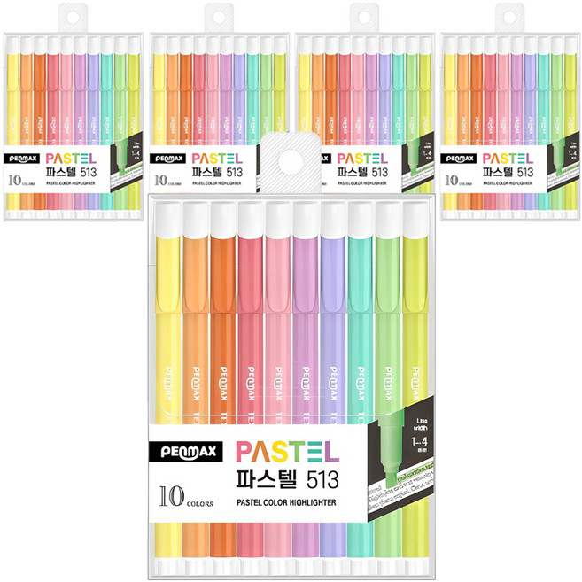 펜맥스 N형 파스텔 513 형광펜 10색, 혼합색상, 50개