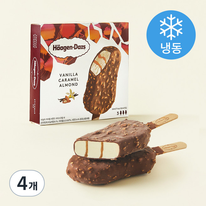 하겐다즈 멀티바 아이스크림 바닐라 캐러멜 아몬드 (냉동), 80ml, 3개입, 4개