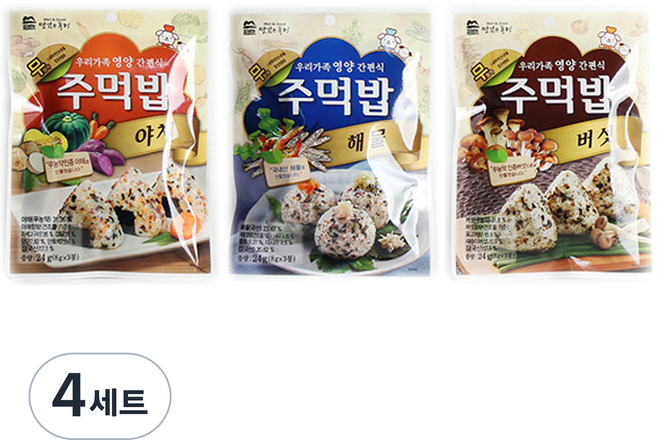 맛있는풍경 주먹밥 야채 + 버섯 + 해물, 4세트, 72g