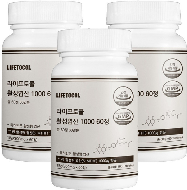 라이프토콜 활성 엽산 1000, 60정, 3개
