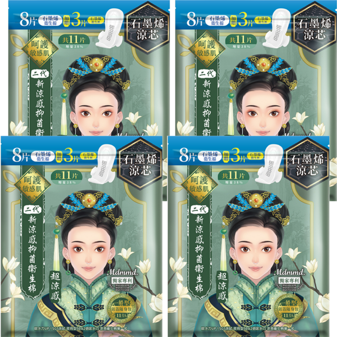 Mdmmd. 明洞國際 後宮二代系列 石墨烯超涼感抑菌衛生棉, 一般型(24.5cm), 11片, 4包