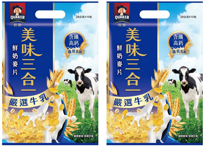 QUAKER 桂格 美味三合一麥片 嚴選牛乳 10包, 28g, 2袋
