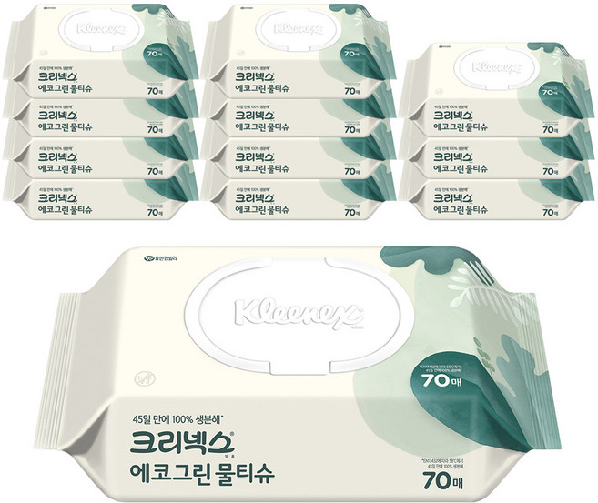 크리넥스 에코그린 물티슈 캡형, 50g, 70매, 12개