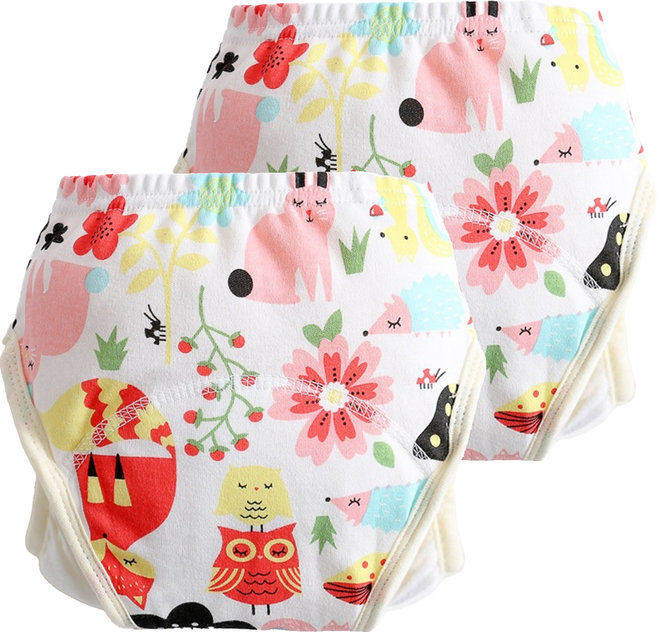 加厚6層學習褲/尿布褲 建議16-21kg 2件, 動物小花 白色, 1組