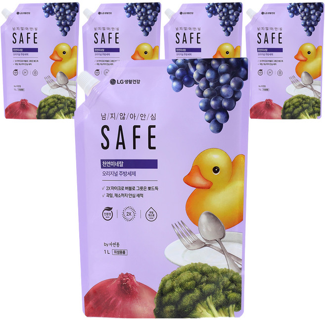 세이프 천연미네랄 주방세제 오리지널 리필, 1L, 5개