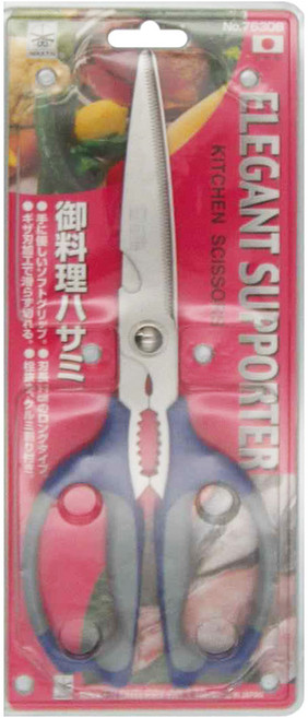 NIKKEN 多用途廚房剪刀 可夾核桃, 藍, 1支