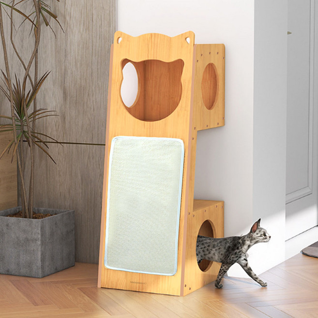 딩동펫 고양이 경사형 힐링 원목 스크래쳐 숨숨 하우스, 우드, 1개