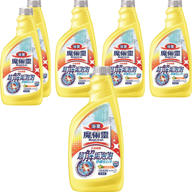 Kao 花王 Magiclean 魔術靈 浴室清潔劑 更替瓶 舒適檸檬 清除污垢輕鬆便利 綿密泡泡附著髒污一洗就掉, 500ml, 6瓶