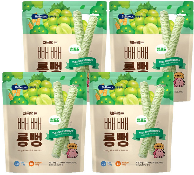 베베쿡 처음먹는 빼빼롱뻥, 30g, 4개, 청포도