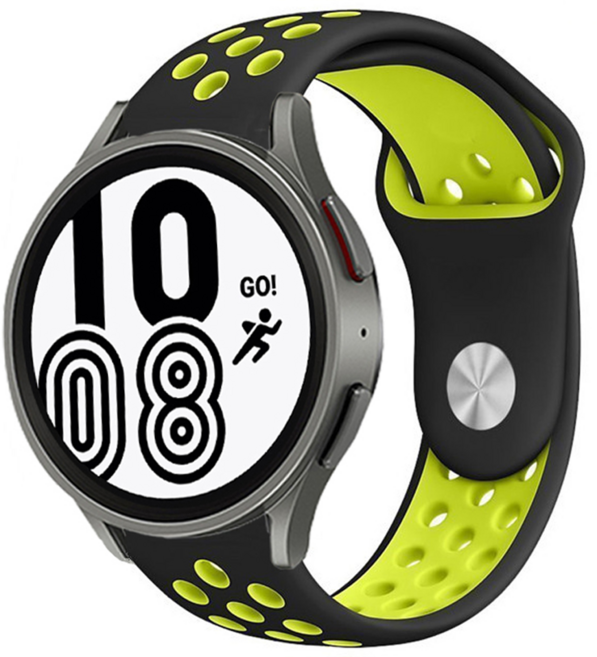 루아러블 갤럭시워치 호환 스포츠 펀치 리버스 실리콘 스트랩, 블랙 + 옐로우