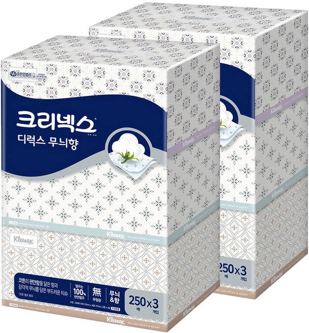 크리넥스 디럭스 무늬향 각티슈 2겹, 250매, 6개