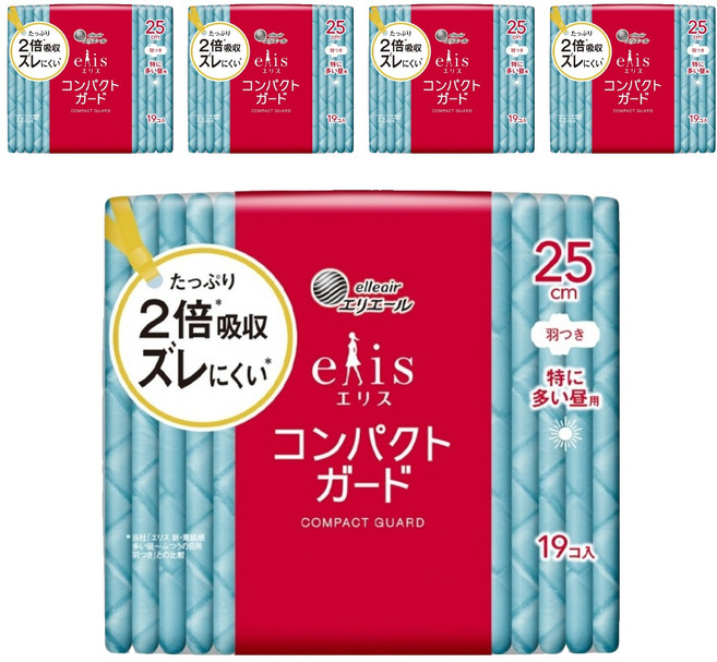 elleair 艾黎艾爾 elis 愛麗思 極致薄衛生棉 護翼型, 日用量多安心(25cm), 19片, 5包