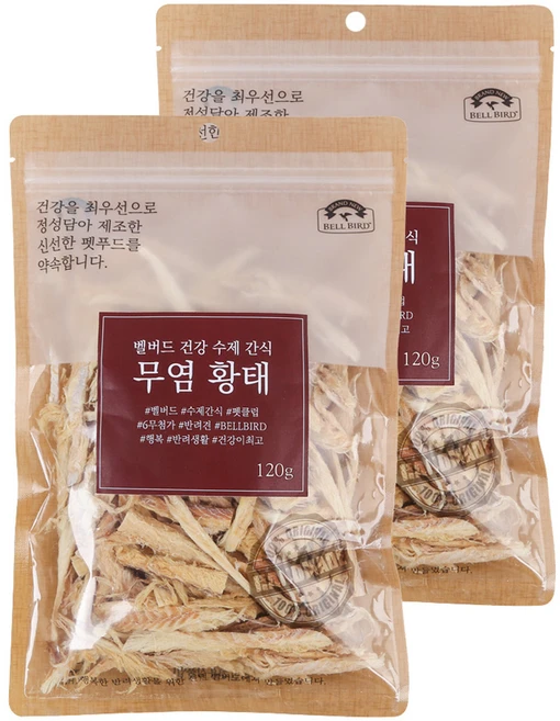 벨버드 강아지 건강 수제간식, 무염황태 맛, 120g, 2개 - 쿠팡