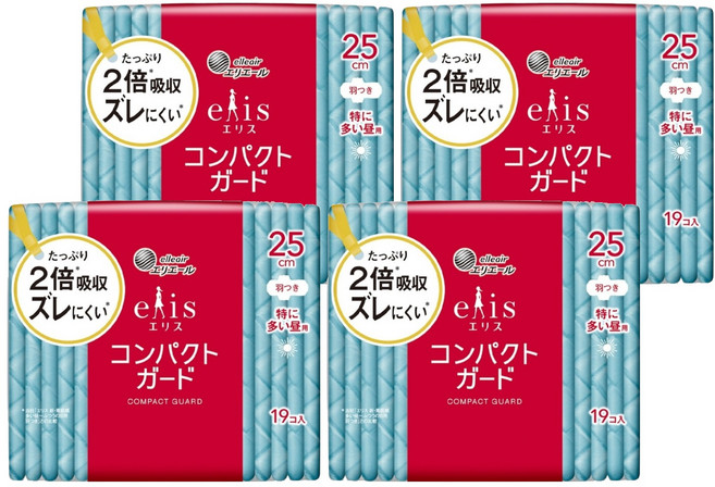 elleair 艾黎艾爾 elis 愛麗思 極致薄衛生棉 護翼型, 日用量多安心(25cm), 19片, 4包