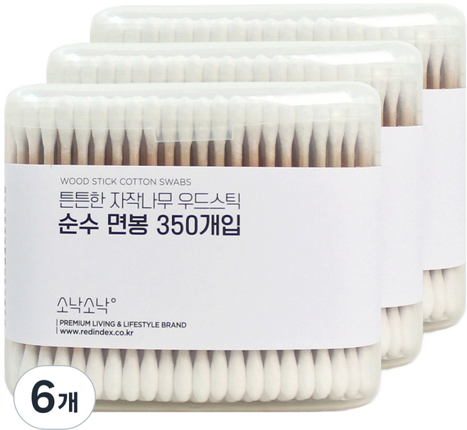 소낙소낙 튼튼한 자작나무 우드스틱 순수 면봉, 6개, 350개입