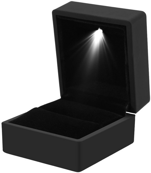 SOLARFRI 方型LED燈 鑽戒指盒 求婚 情人節禮物 黑色