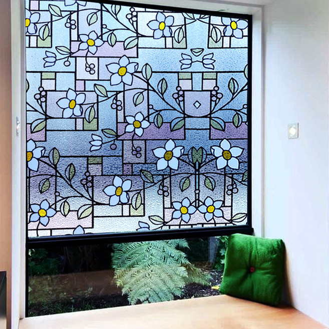 생활가꿈 열차단 무점착 유리창 컬러 시트지, 플로럴