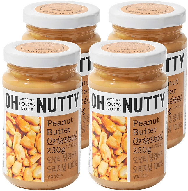 오넛티 100% 땅콩버터 오리지널, 230g, 4개