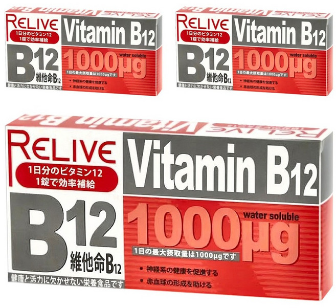 RELIVE 1000μg維生素B12緩釋錠, 30顆, 330mg, 3盒