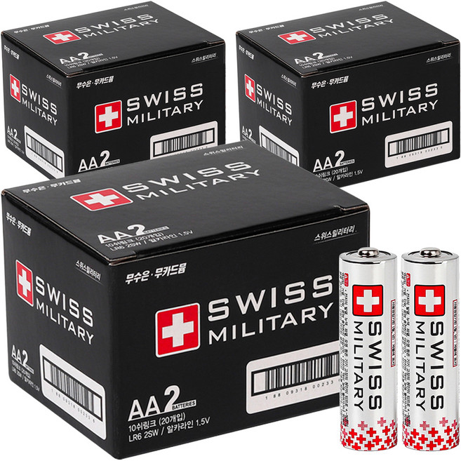 스위스밀리터리 알카라인 AA 건전지, 20개입, 3개