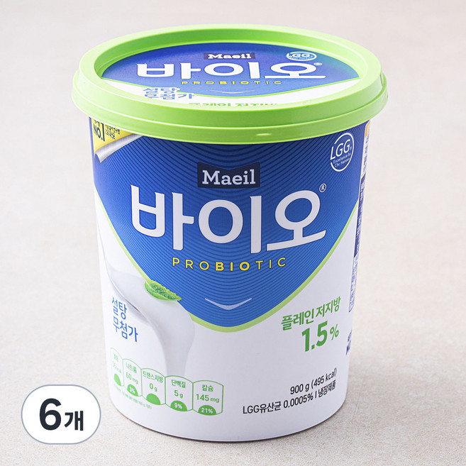 매일바이오 매일 플레인 저지방, 900g, 1개입, 6개
