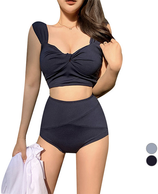 보나라온 여성용 하이웨스트 러블리 비키니 수영복, 02네이비 블루