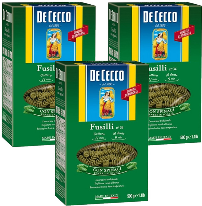 DE CECCO 得科 菠菜螺旋麵, 500g, 3盒