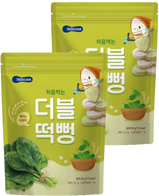 BEBECOOK 孩童雙色初食綿綿米餅, 白米 + 菠菜混合口味, 30g, 2個