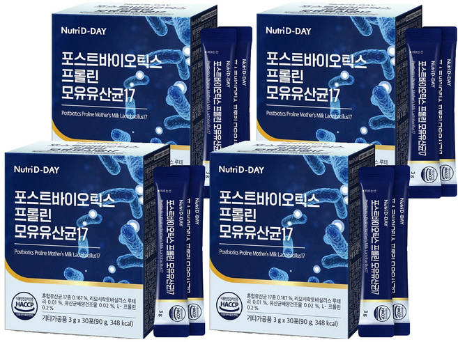 뉴트리디데이 포스트바이오틱스 프롤린 모유유산균17 30p, 90g, 4개