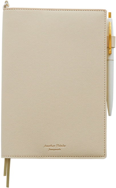 퍼니메이드 오브제 가죽 만년 다이어리 + 볼펜 세트, 바닐라크림, 1세트