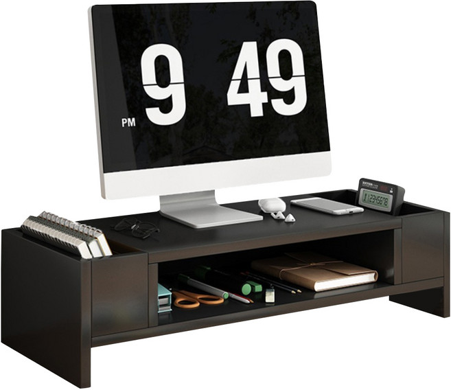 小麥購物 電腦螢幕增高架 雙側收納款 L1211, 黑色