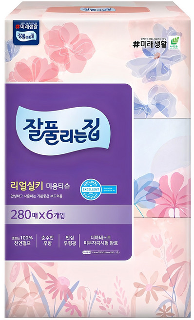 잘풀리는집 천연펄프 미용티슈 2겹, 280매, 6개