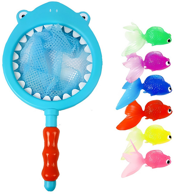 상어 뜰채 + 금붕어 6종 목욕놀이완구 세트, 혼합색상, 1세트