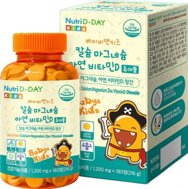 뉴트리디데이 베이비앤키즈 칼슘 마그네슘 아연 비타민D 216g, 180정, 1개