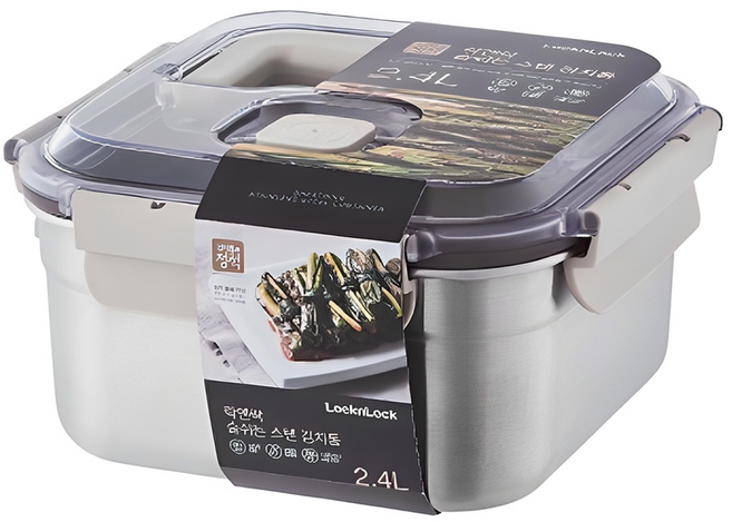 락앤락 숨쉬는 스텐 김치통 정사각, 2.4L, 1개