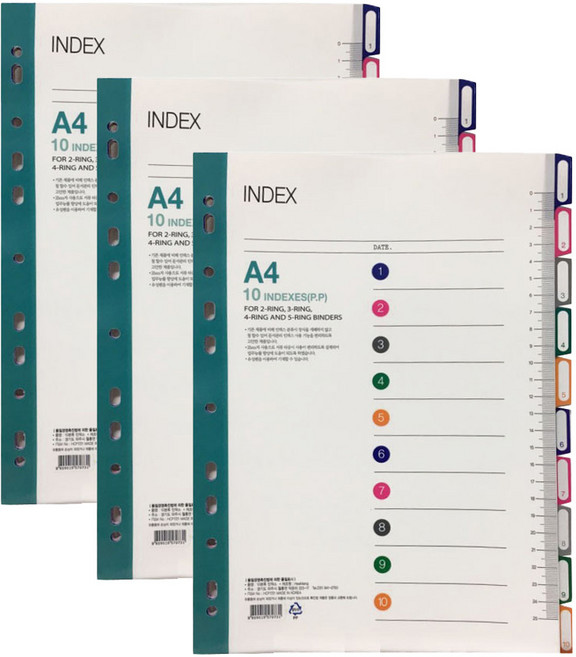 PP 10분류 인덱스 홀더파일, 혼합 색상, 3개