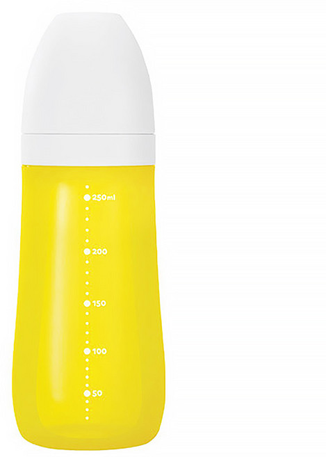 sillymann 100%鉑金矽膠奶瓶 如媽媽乳房的柔軟觸感 安全無毒 耐高溫, 首爾黃, 260ml, 1個
