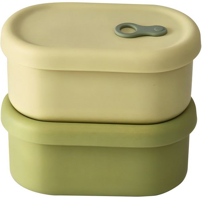 파미레 실리콘 스팀홀 용기 타원형 2종 세트 350ml, 올리브+라임, 1개