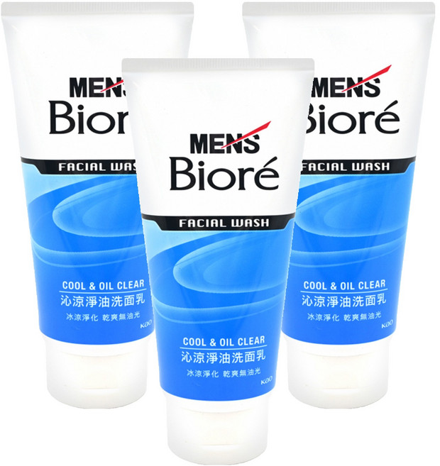 MEN's Biore 男性專用沁涼淨油洗面乳 沁涼淨化 乾爽無油光, 100g, 3條