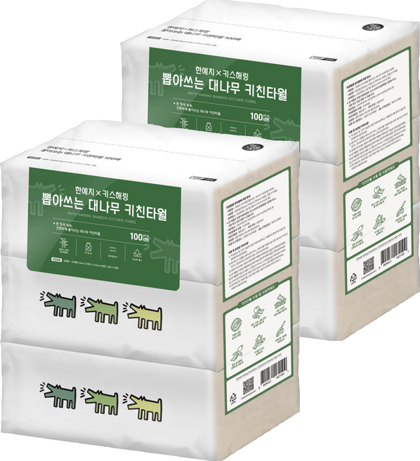 한예지 키스해링 대나무 키친타월, 100매, 6개